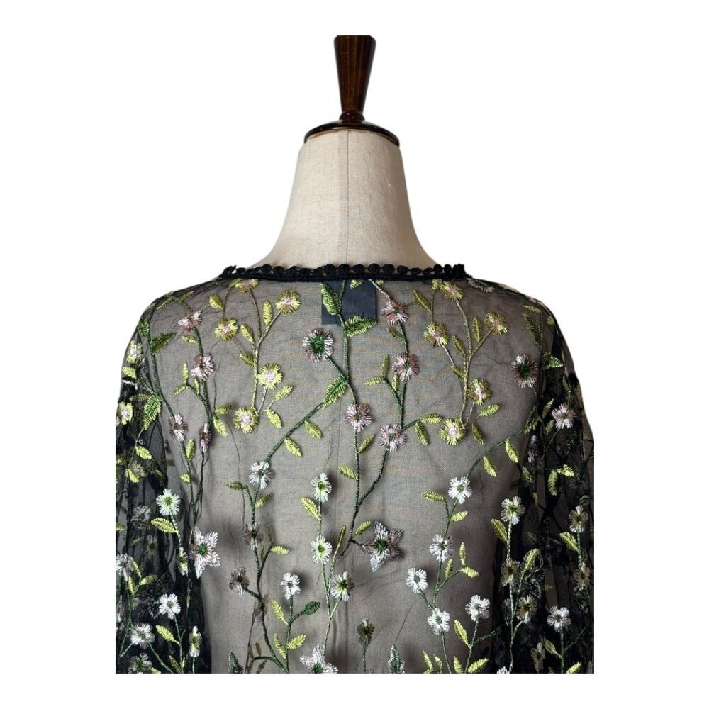 Rabbit‎ Rabbit Rabbit Cardigan Women 3X Black Floral Embroidered Mesh Cardigan - Picture 5 of 12